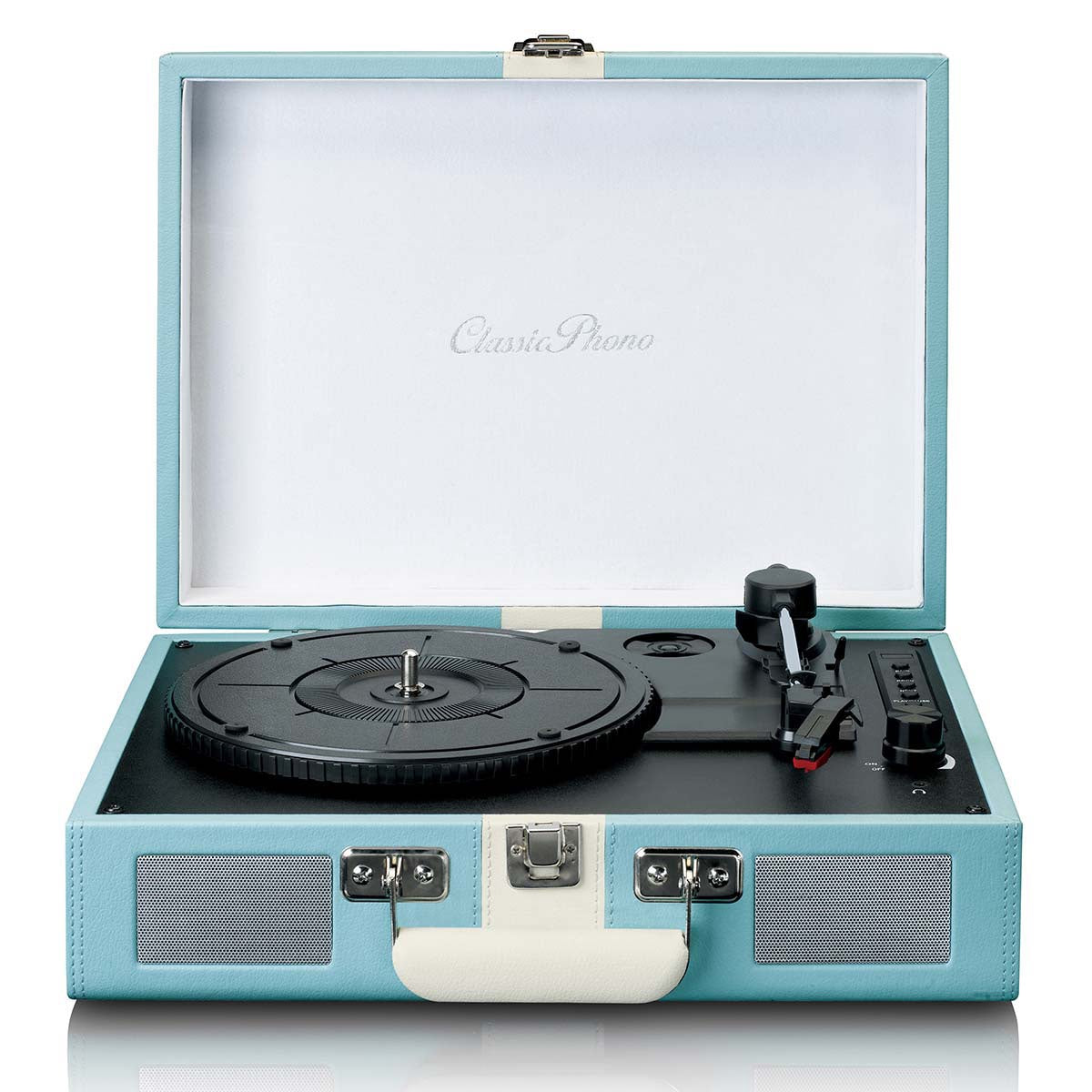 Bluetooth Record Player with Built-In Speakers, Blue/White