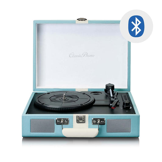 Bluetooth Record Player with Built-In Speakers, Blue/White