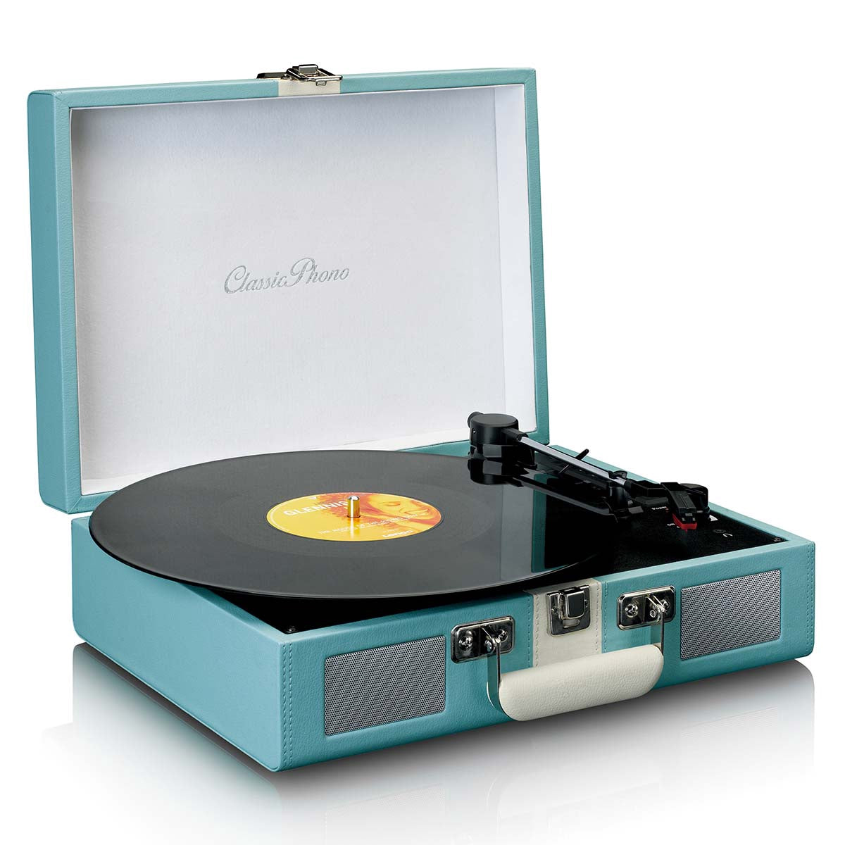 Bluetooth Record Player with Built-In Speakers, Blue/White