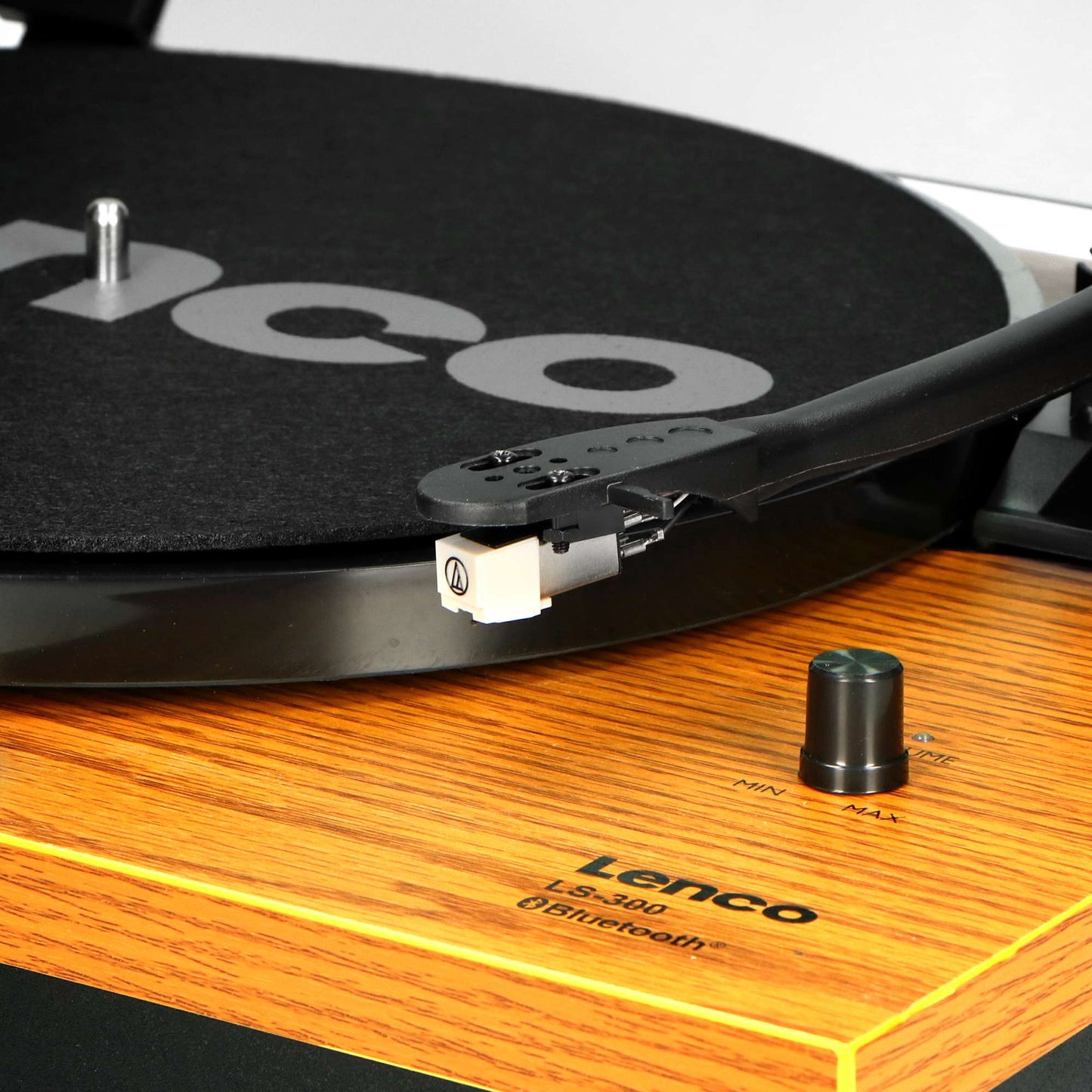 Bluetooth Record Player with Dual Wood Speakers, Auto-Stop