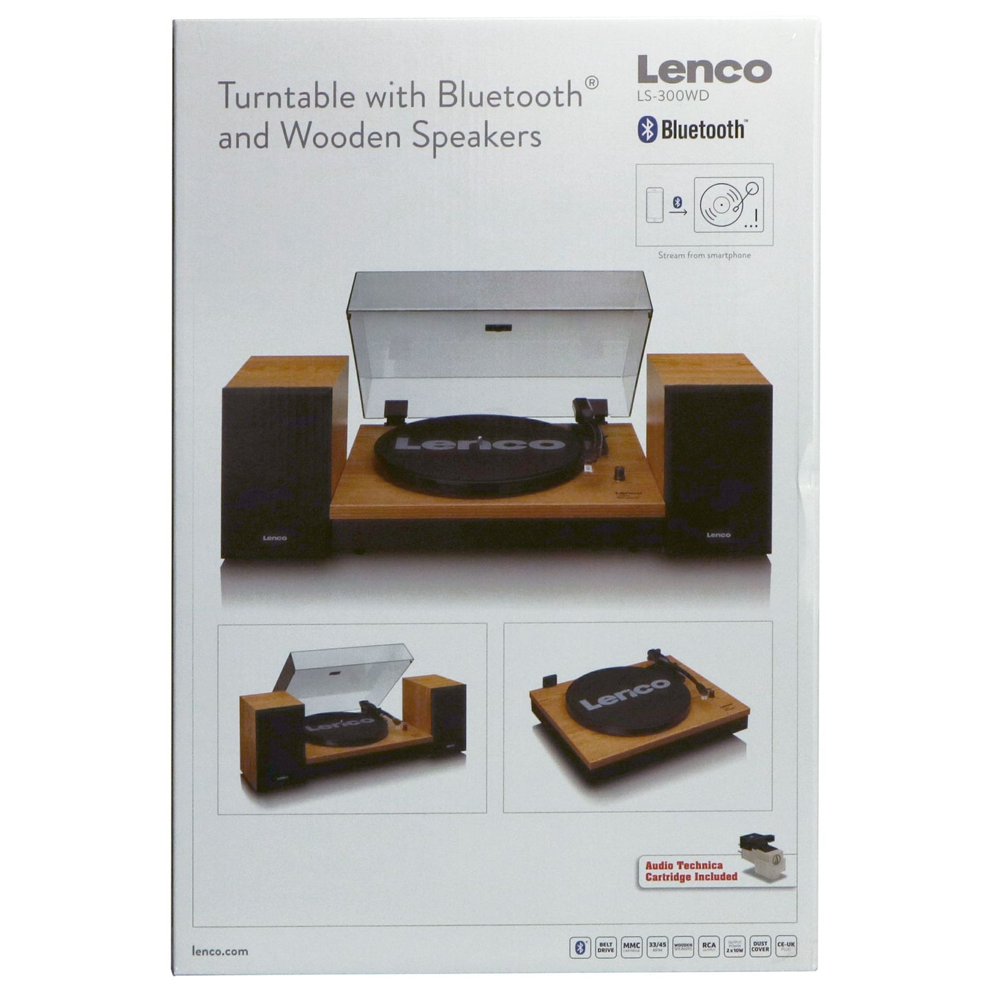 Bluetooth Record Player with Dual Wood Speakers, Auto-Stop