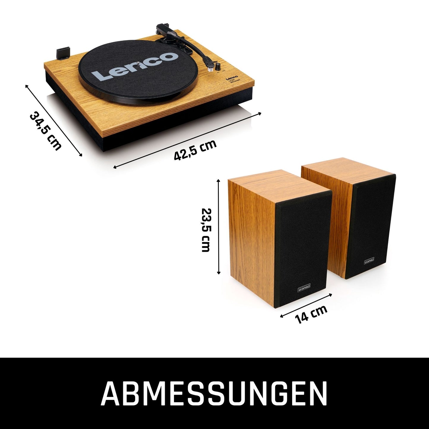 Bluetooth Record Player with Dual Wood Speakers, Auto-Stop