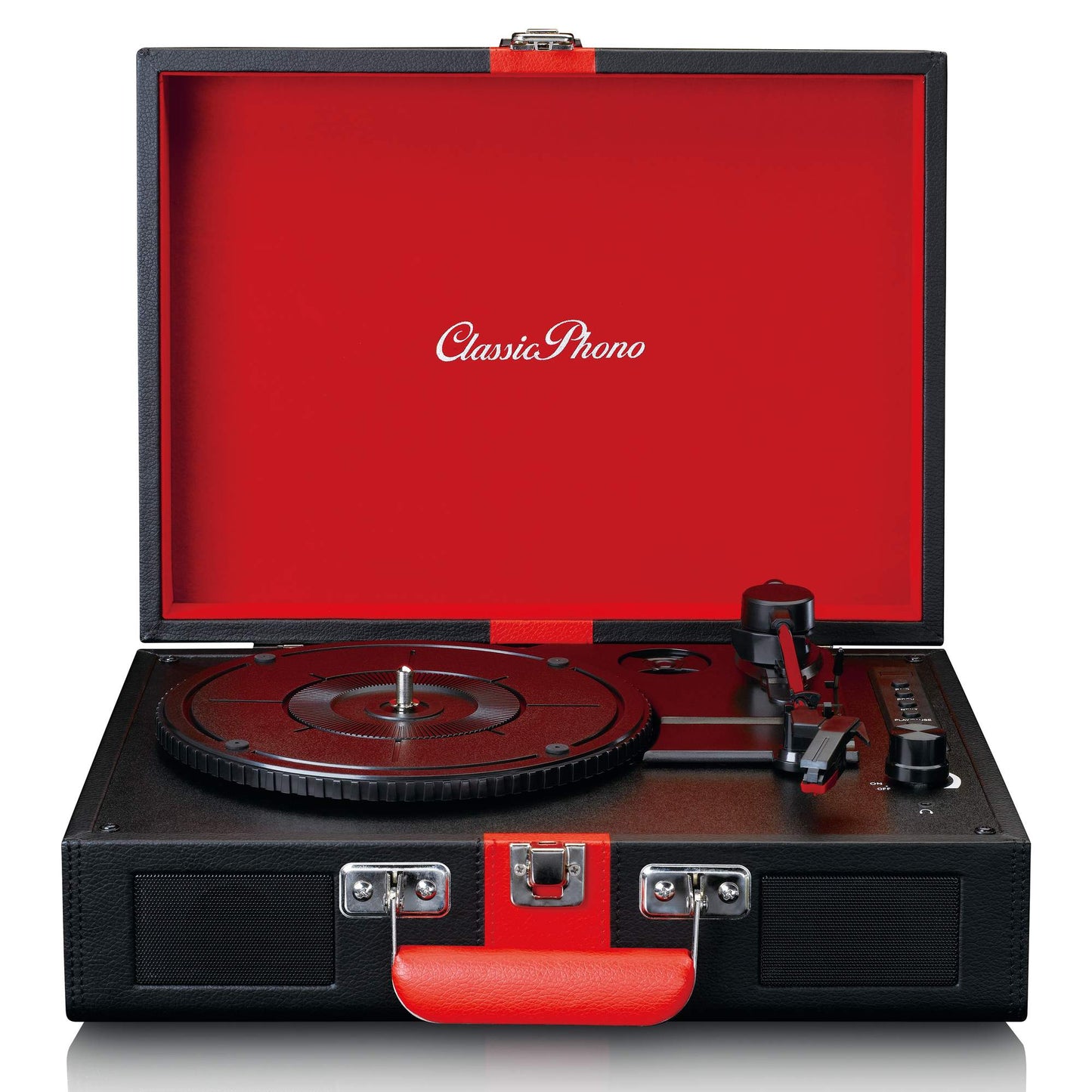 Bluetooth Record Player with Speakers, 3-Speed, Black/Red
