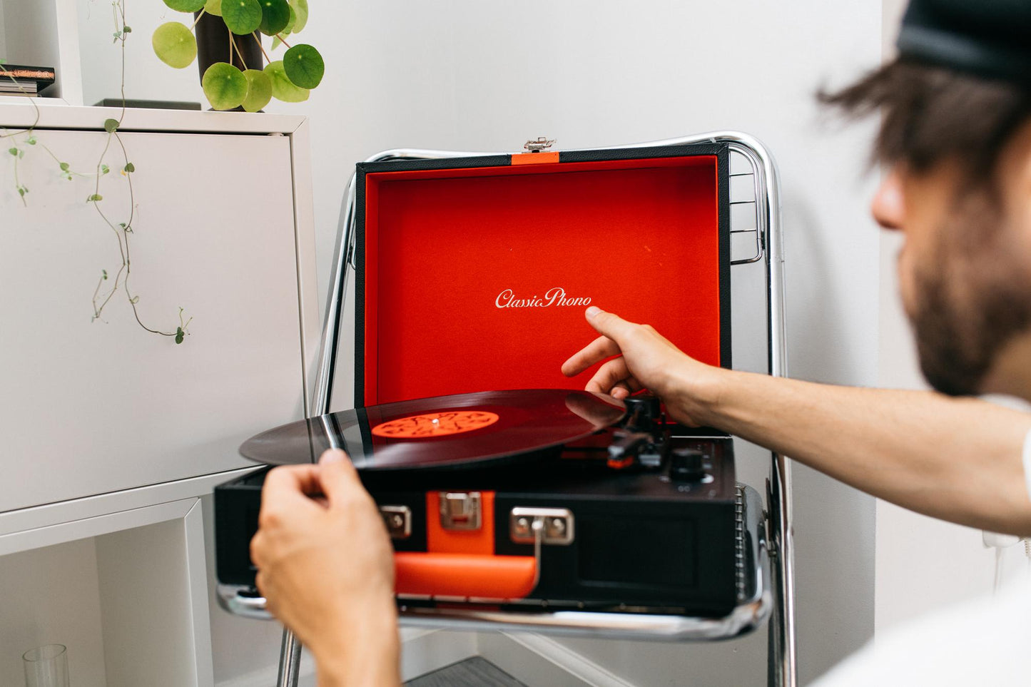 Bluetooth Record Player with Speakers, 3-Speed, Black/Red