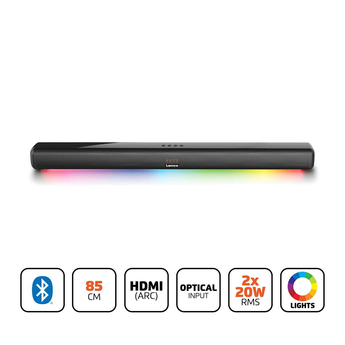 Bluetooth Soundbar 85cm 40W with HDMI and LED Lights