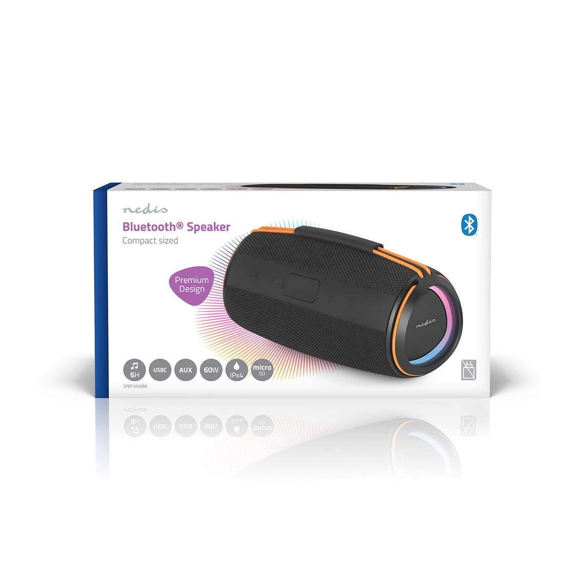 Bluetooth Speaker, 60W, Portable, TWS, Black/Orange