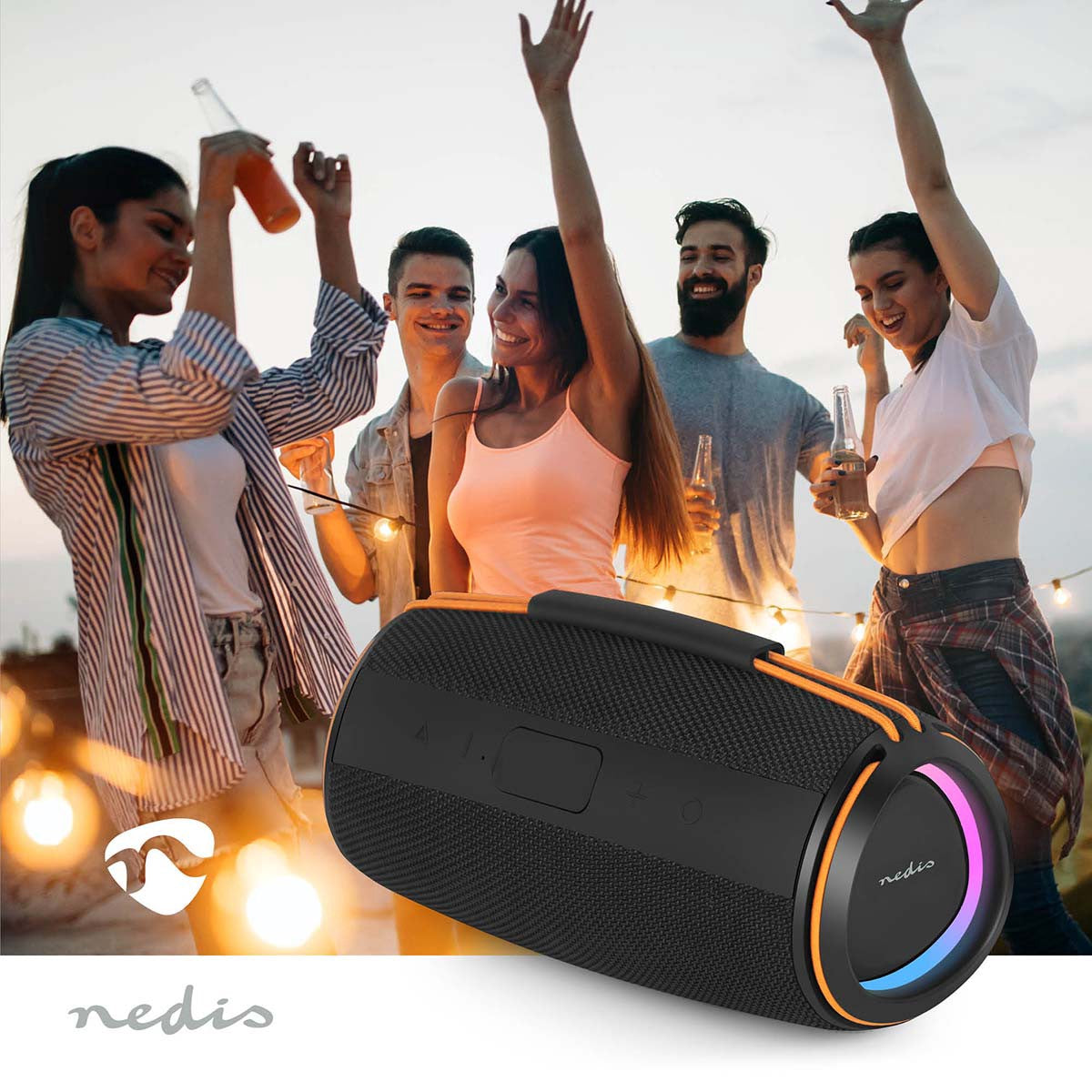 Bluetooth Speaker, 60W, Portable, TWS, Black/Orange