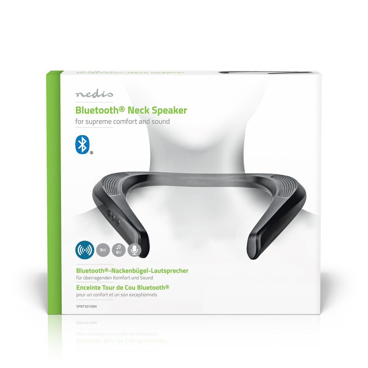 Bluetooth® Speaker | Maximum battery life: 6 hours | Neck Design | 9 W| Stereo | Built-in microphone | Black