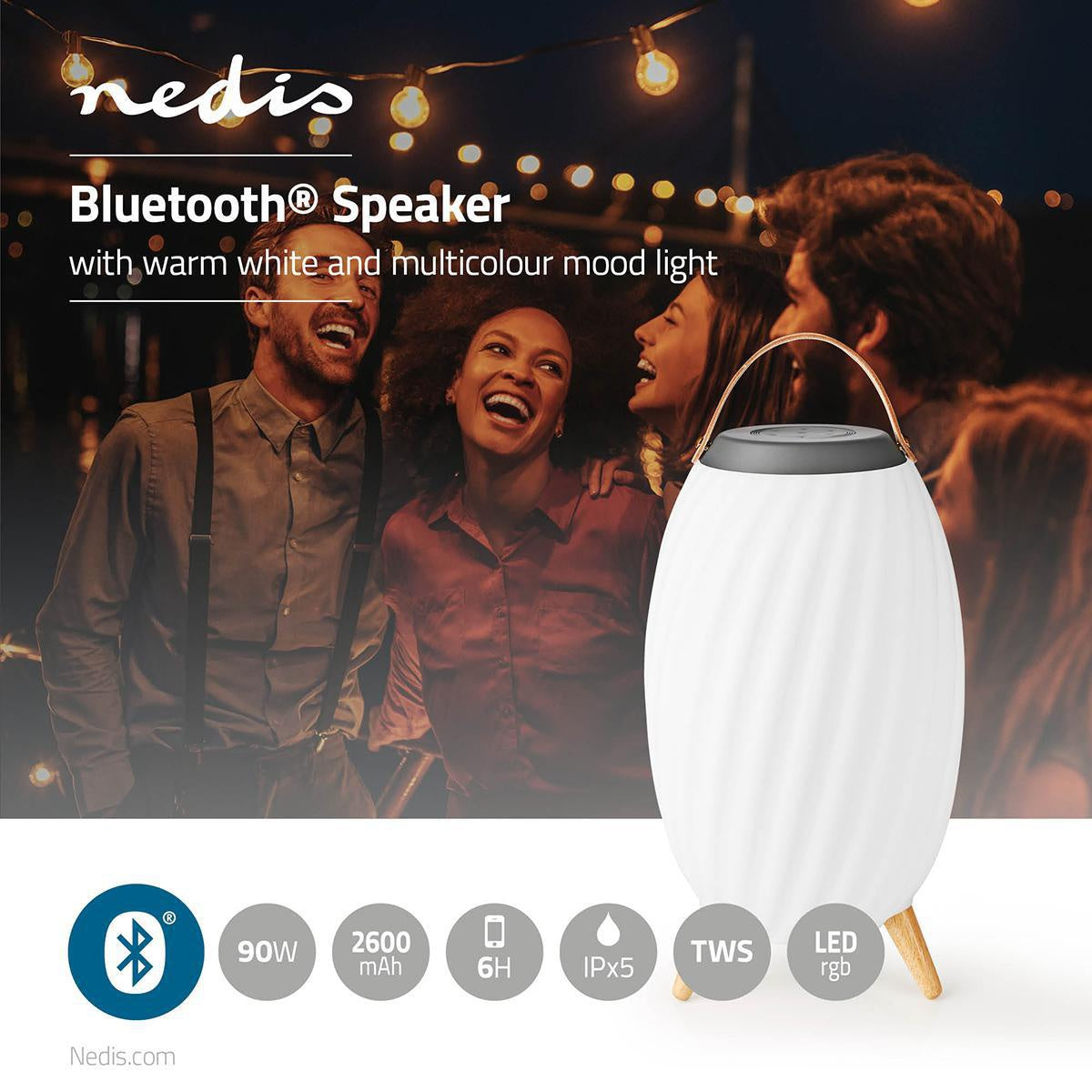 Bluetooth Speaker with Mood Light, 6-Hour Battery, IPX5