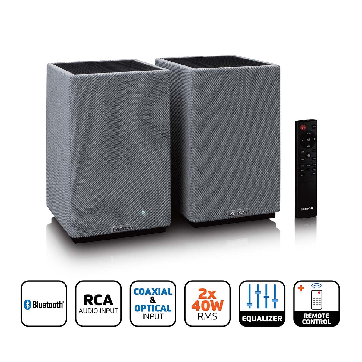 Bluetooth Stereo Bookshelf Speakers, 80W RMS, DSP, RCA/USB