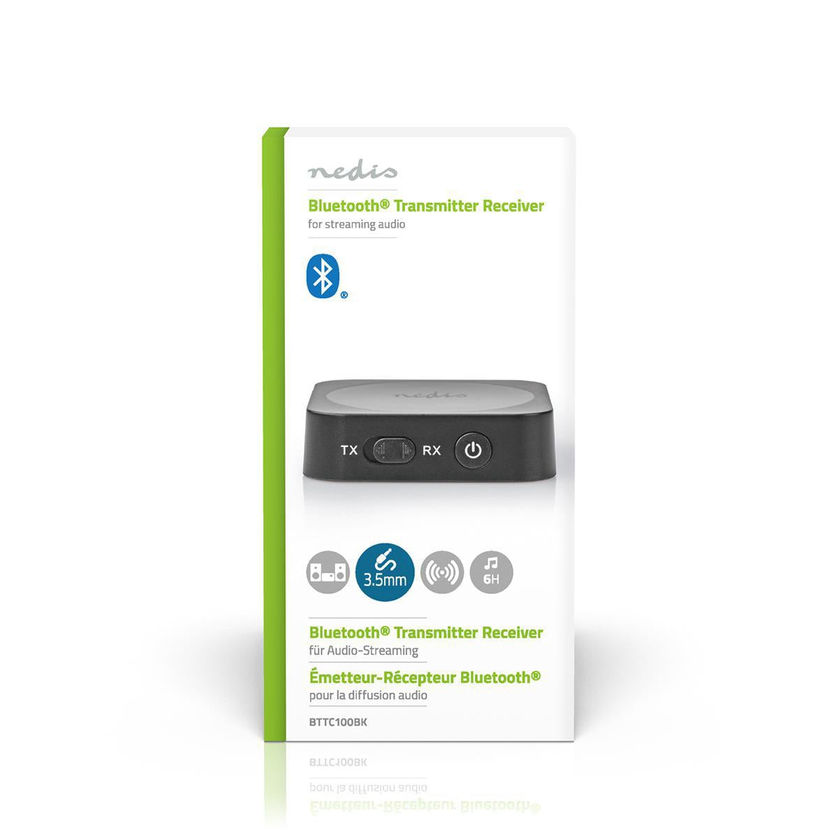 Bluetooth® Transceiver | Connection input: 1x AUX | Connection output: 1x AUX | SBC | Up to 1 unit | Maximum battery life: 6 hours | Black
