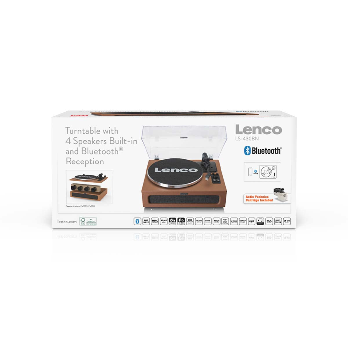 Bluetooth Turntable with Built-In Speakers, Brown, 33/45 RPM