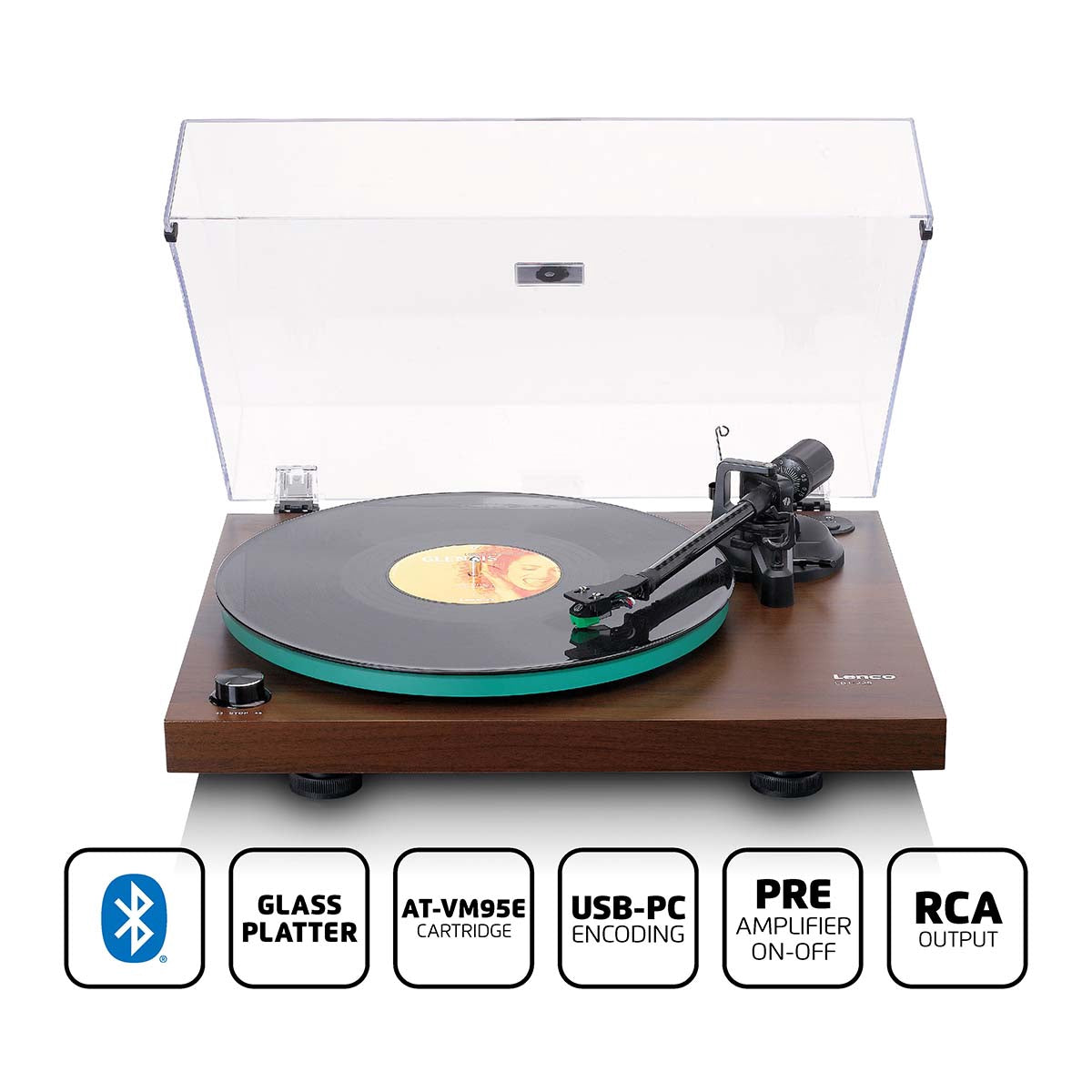 Bluetooth Turntable with Glass Platter and USB Port