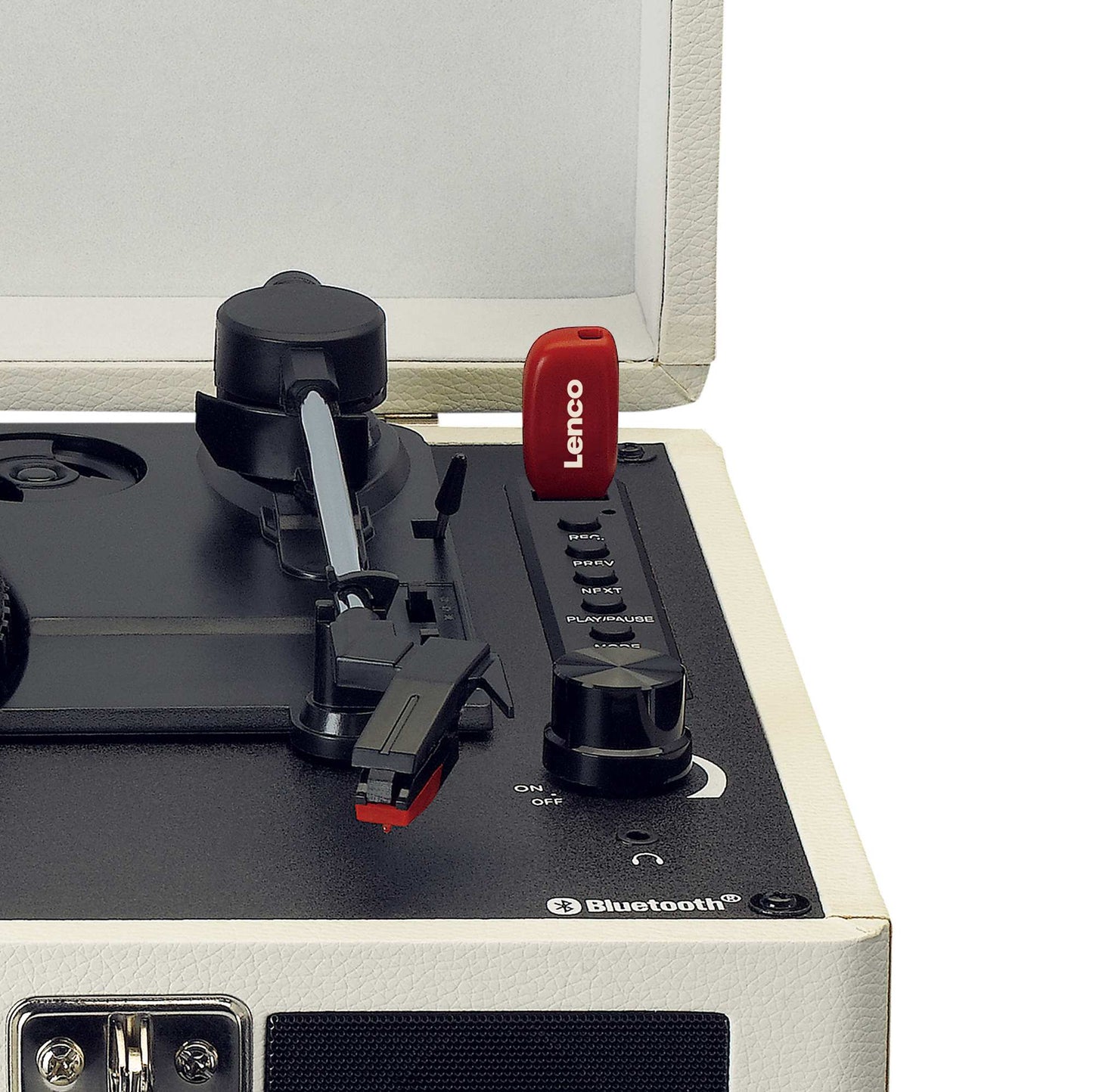 Bluetooth Turntable with Speakers, USB Recording, Cream