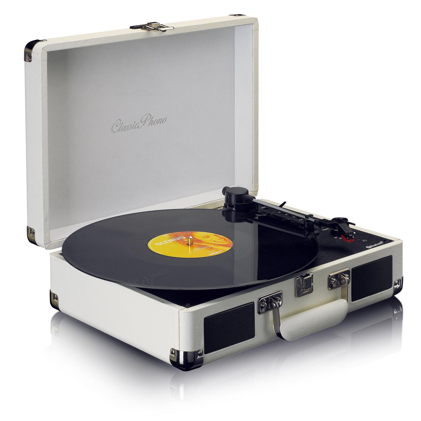 Bluetooth Turntable with Speakers, USB Recording, Cream
