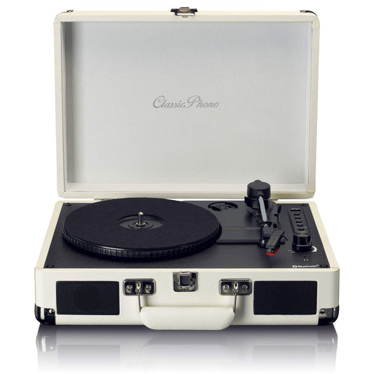 Bluetooth Turntable with Speakers, USB Recording, Cream