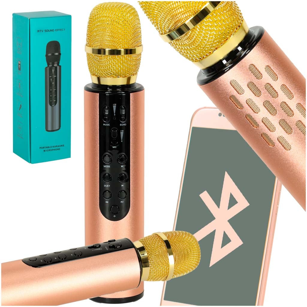 Bluetooth karaoke wireless microphone gold