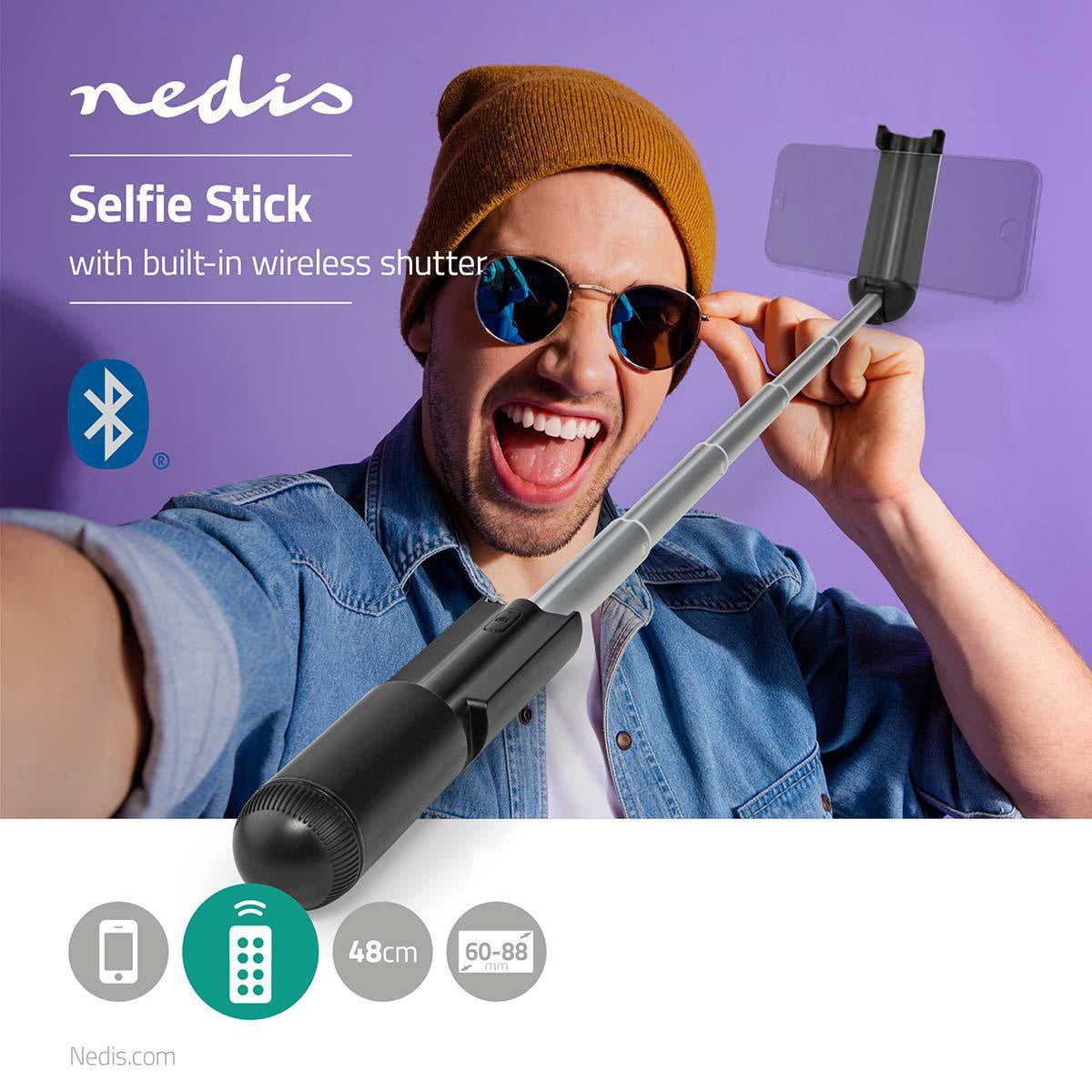 Bluetooth selfie stick | Bluetooth® version: 4.2 | Maximum screen size: 3.54 " | Length when weight: 15 cm | Unrolled length: 480 mm | Maximum weight capacity: 400 g | Battery powered