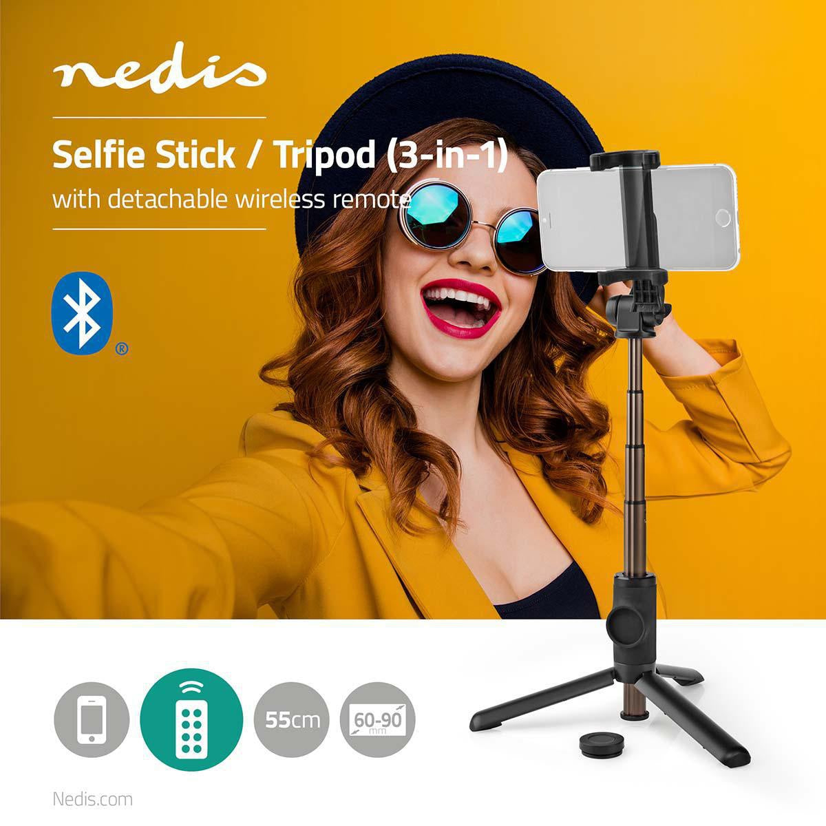 Bluetooth selfie stick | Bluetooth® version: 4.2 | Maximum screen size: 3.54 " | Length when weight: 19 cm | Unrolled length: 550 mm | Maximum weight capacity: 400 g | Battery powered