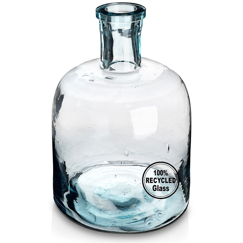 Blue vase in recycled glass for fresh and artificial flowers