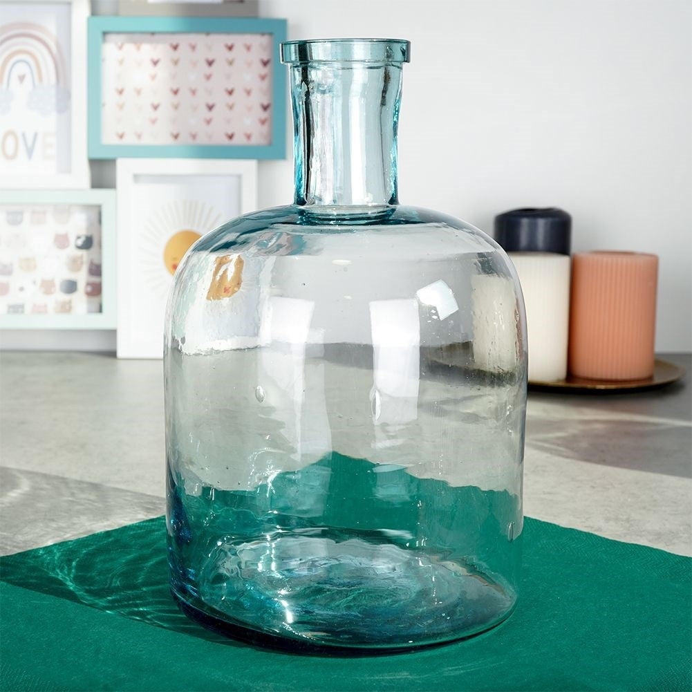 Blue vase in recycled glass for fresh and artificial flowers