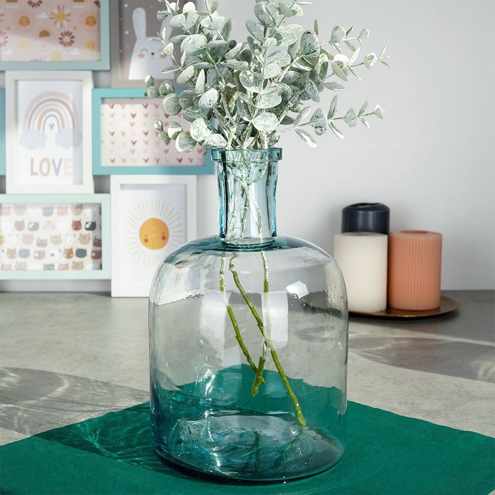 Blue vase in recycled glass for fresh and artificial flowers