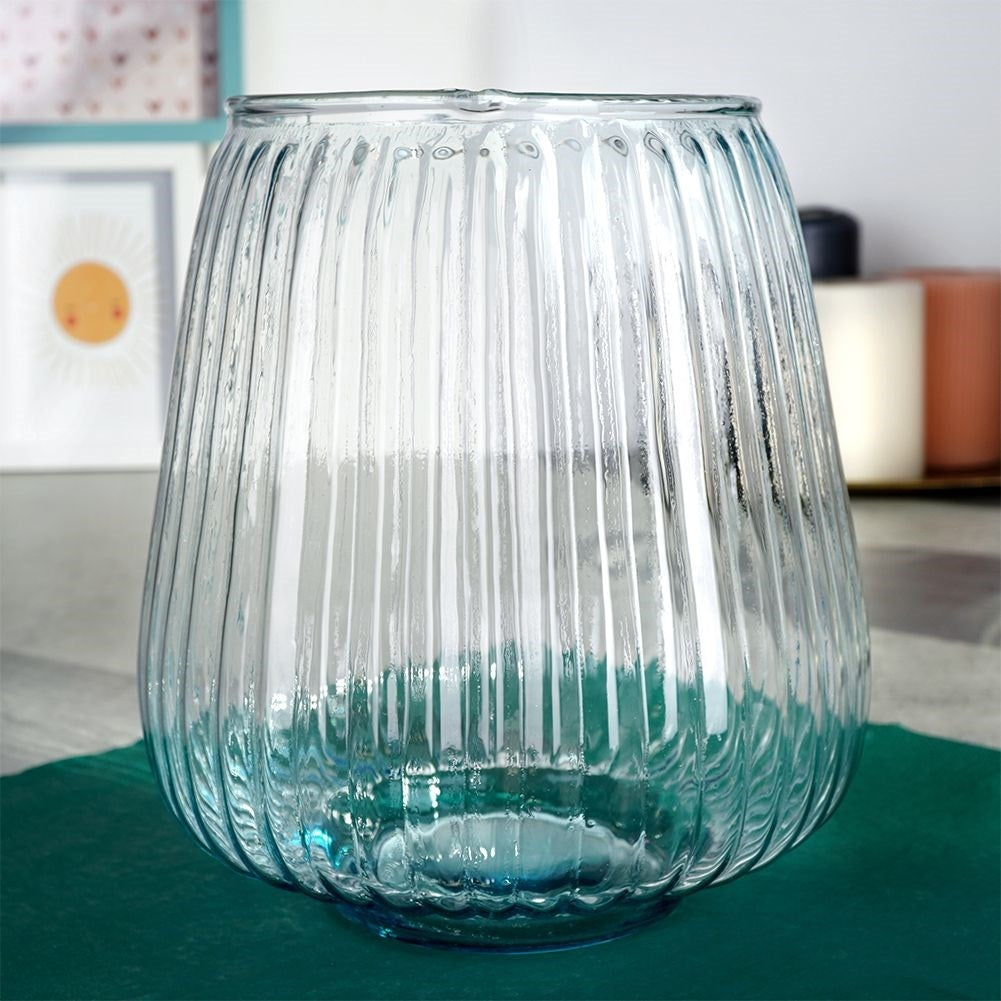 Blue vase in recycled glass for fresh & artificial flowers