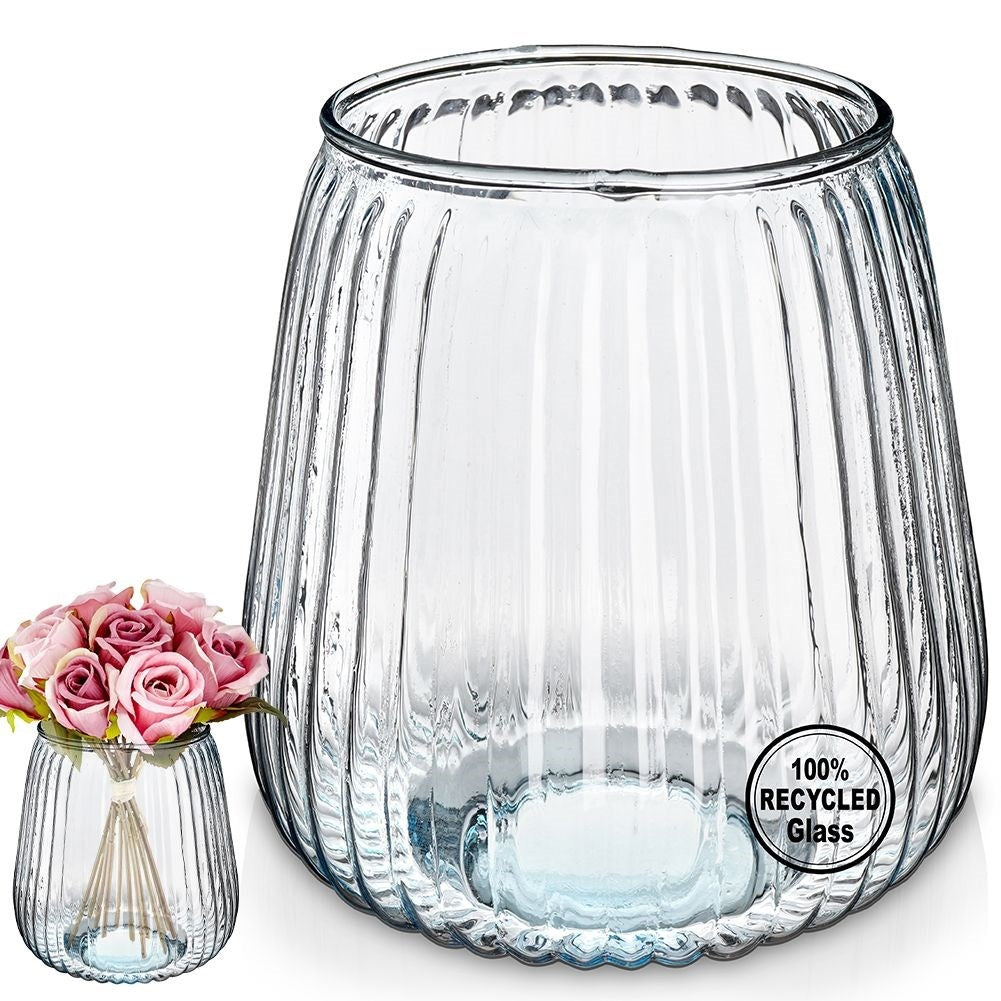 Blue vase in recycled glass for fresh & artificial flowers