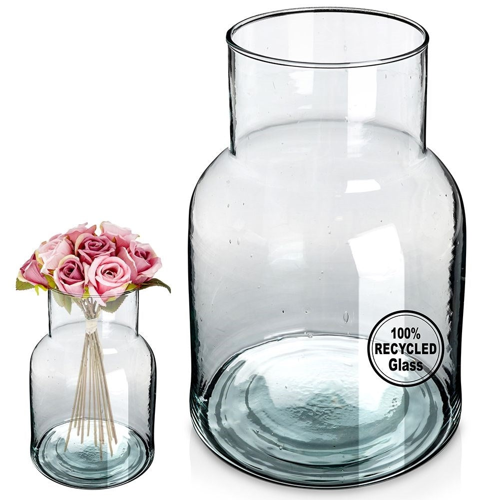 Blue vase made of recycled glass for live and artificial flowers