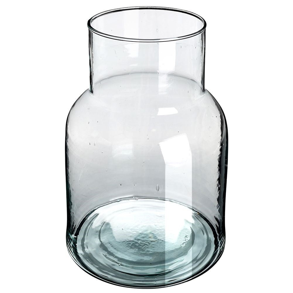 Blue vase made of recycled glass for live and artificial flowers