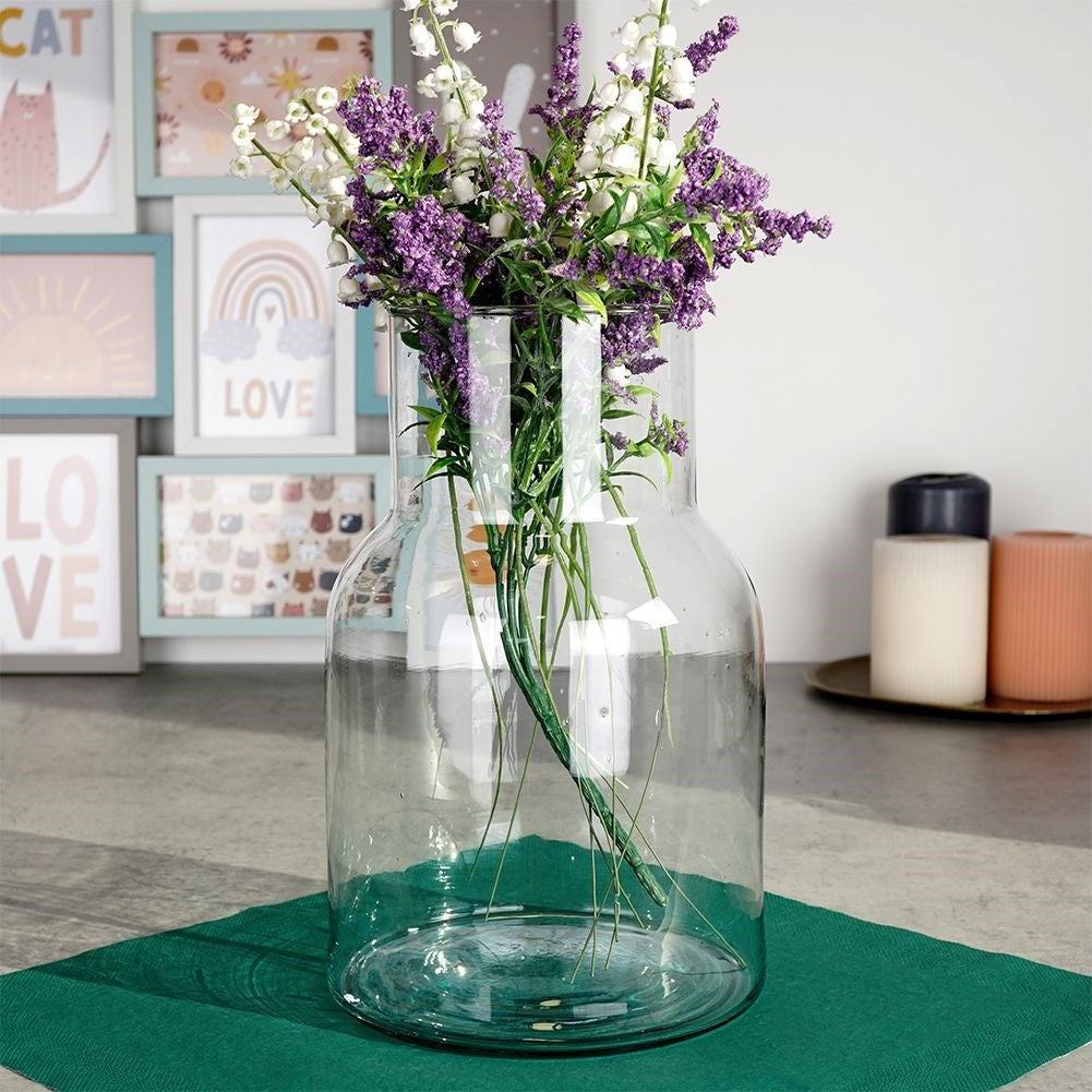 Blue vase made of recycled glass for live and artificial flowers