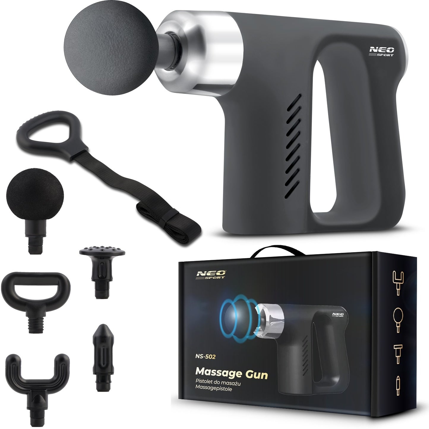 Body Massage Gun with 5 Nozzles NS-502 Neo-Sport Black
