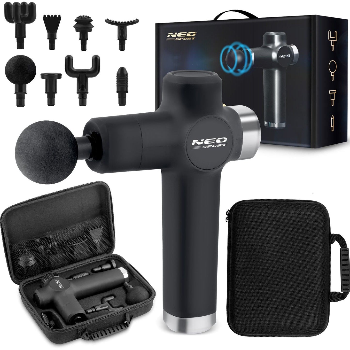 Body Massage Gun with 8 Nozzles NS-501 Neo-Sport Black