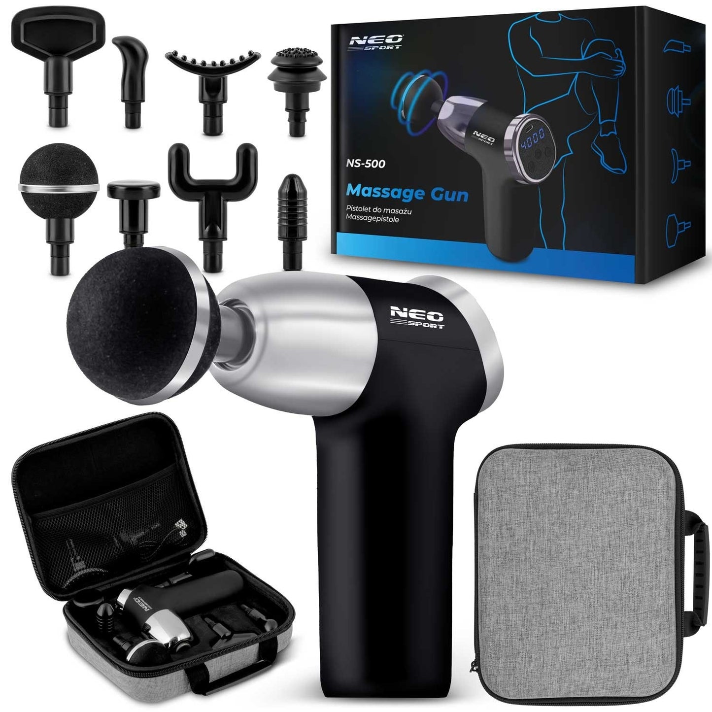 Body massager with 8 accessories NS-500 Neo-sport black