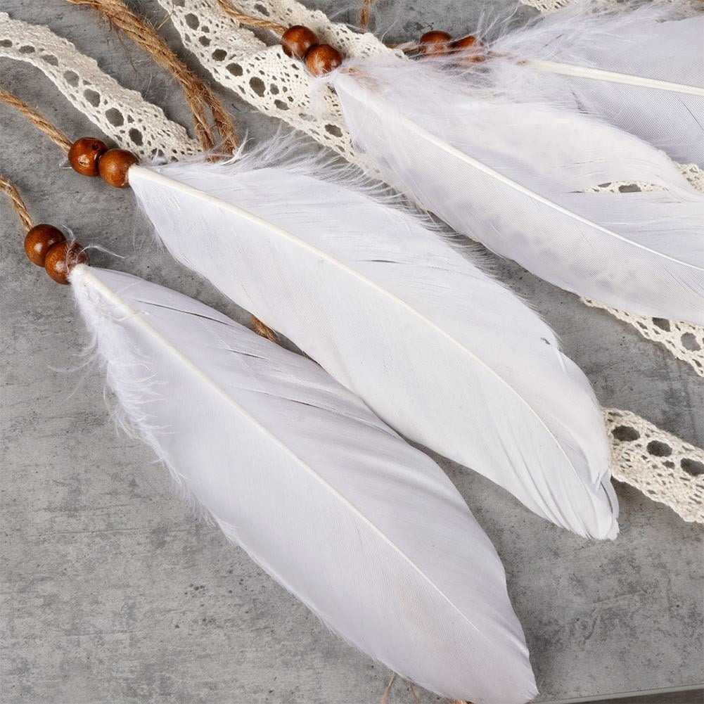 Bohemian Dream Catcher with Feathers and Pearls