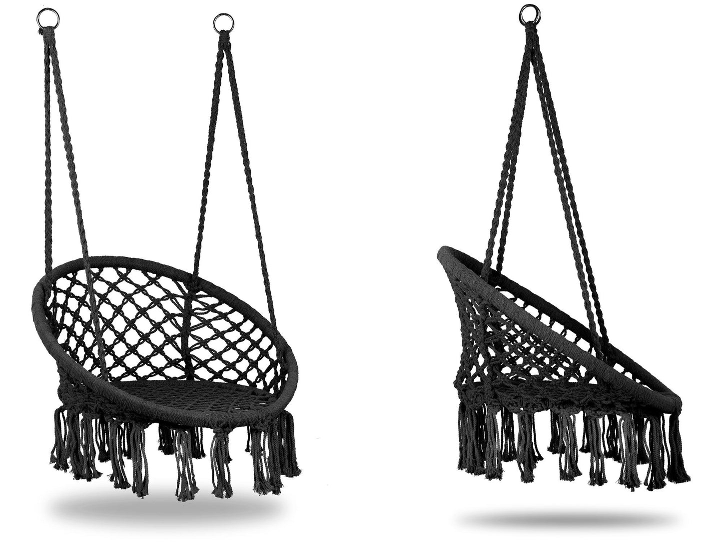 Boho Hanging Chair Swing, Black, Steel Frame, 120kg Capacity