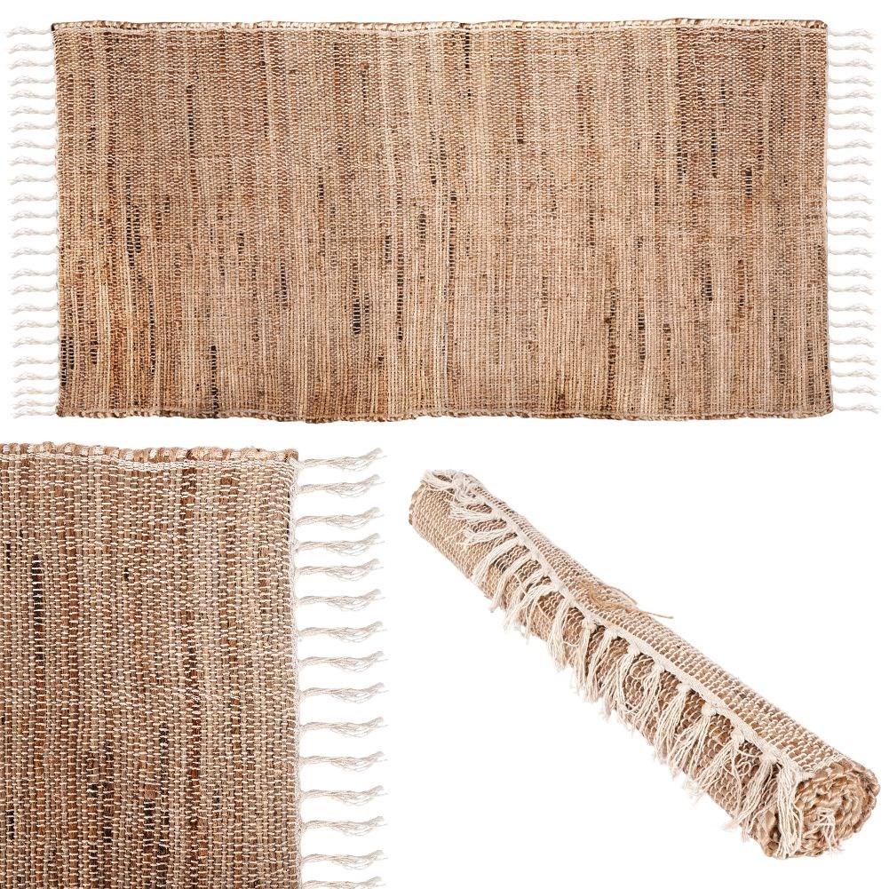 Boho Rectangular Rug in Cotton and Jute with Fringes