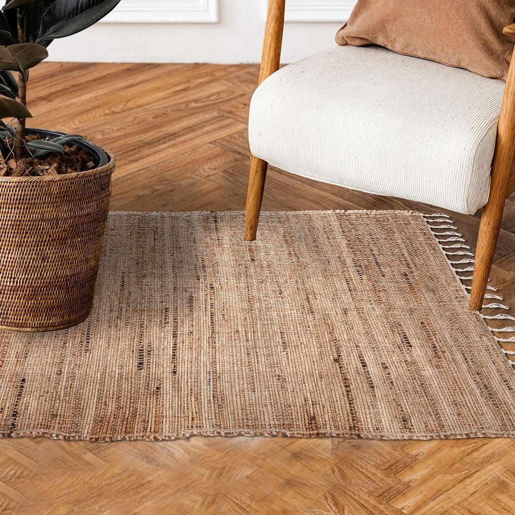 Boho Rectangular Rug in Cotton and Jute with Fringes