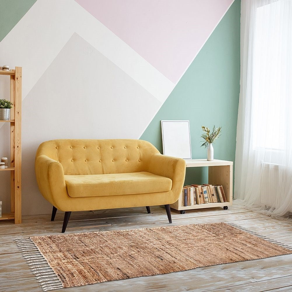 Boho Rectangular Rug in Cotton and Jute with Fringes