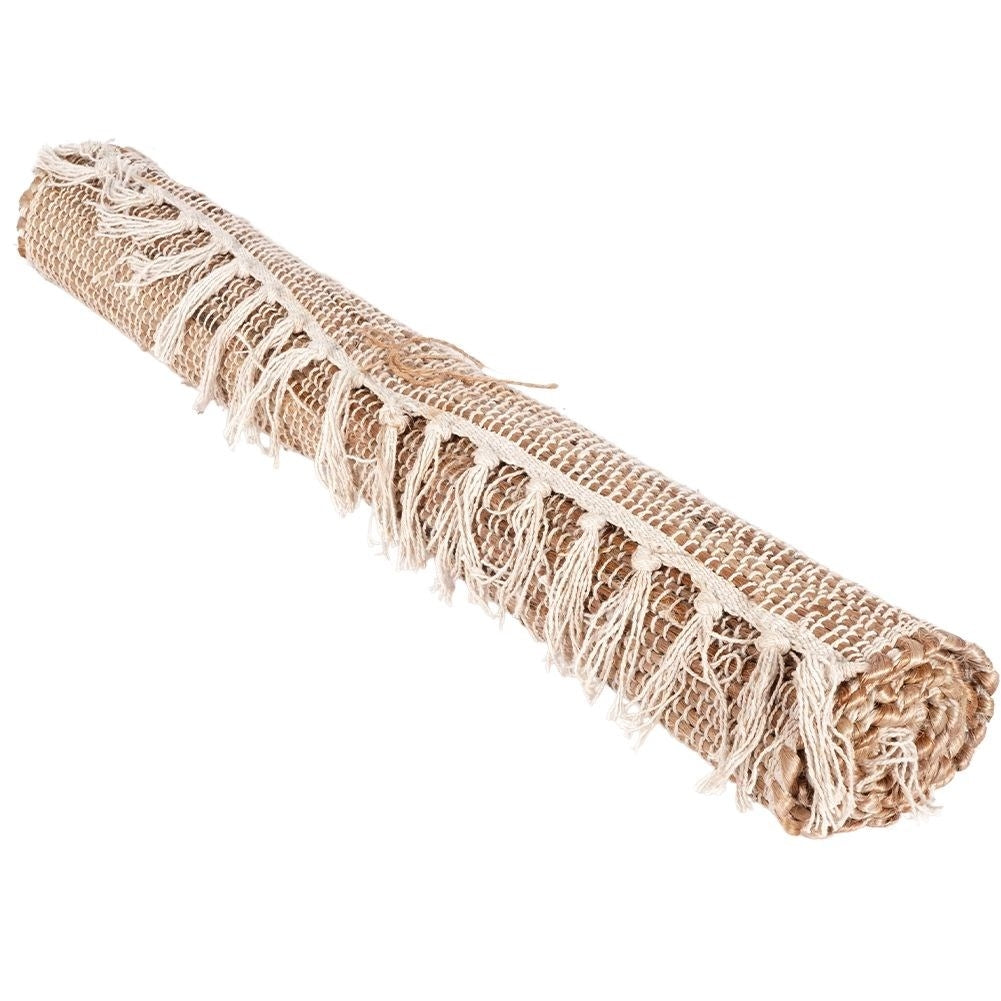 Boho Rectangular Rug in Cotton and Jute with Fringes