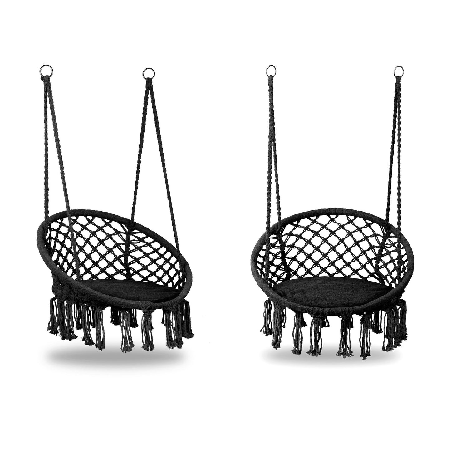 Boho hanging armchair, garden swing with pillow, black