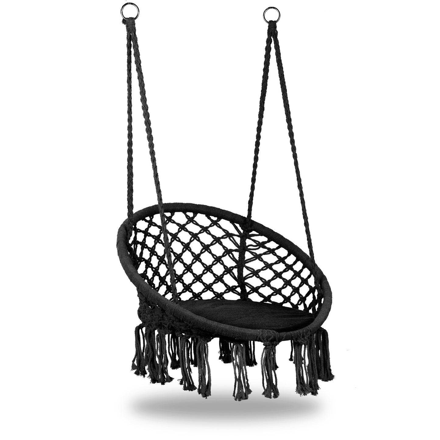 Boho hanging armchair, garden swing with pillow, black