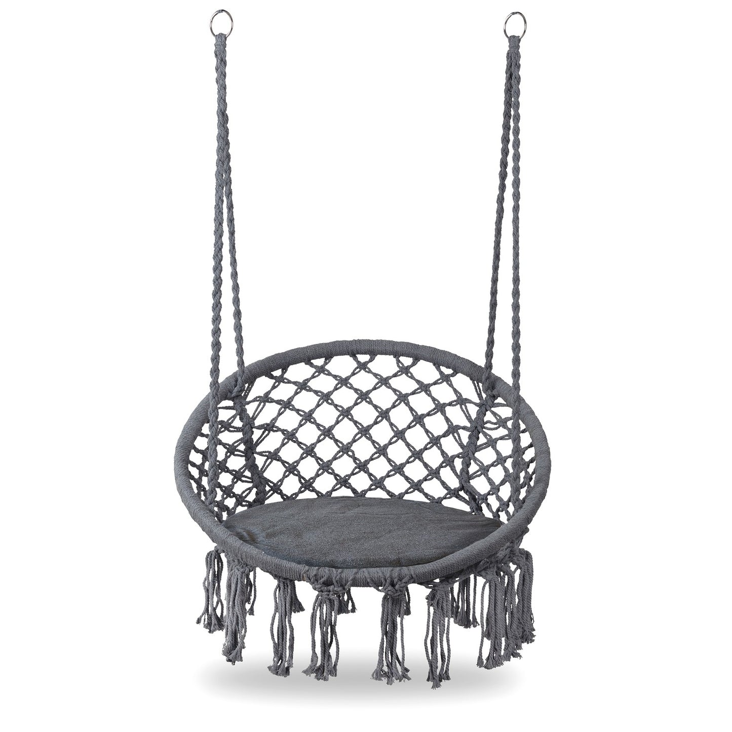 Boho hanging armchair, garden swing with pillow, gray