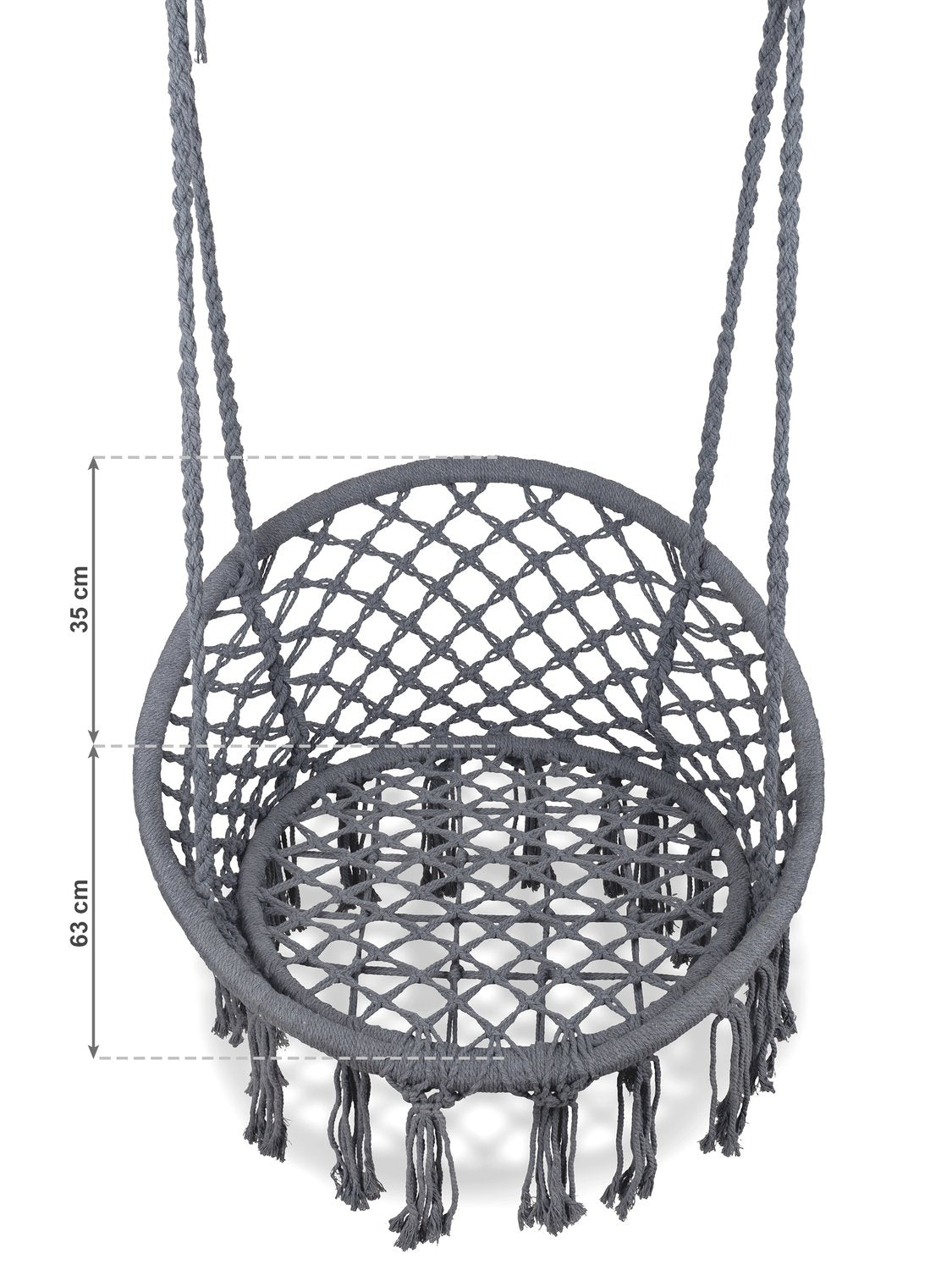 Boho hanging armchair, garden swing with pillow, gray