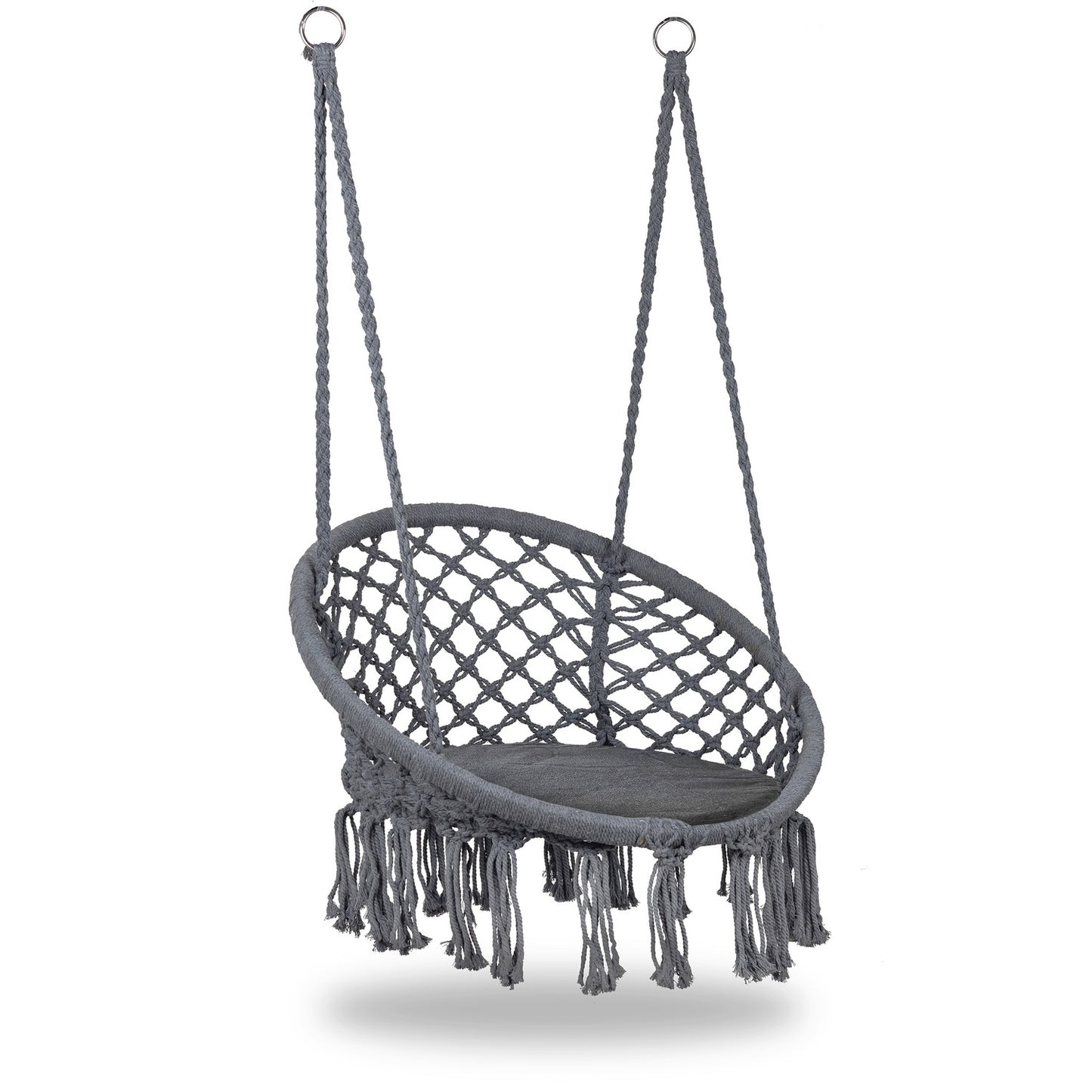 Boho hanging armchair, garden swing with pillow, gray