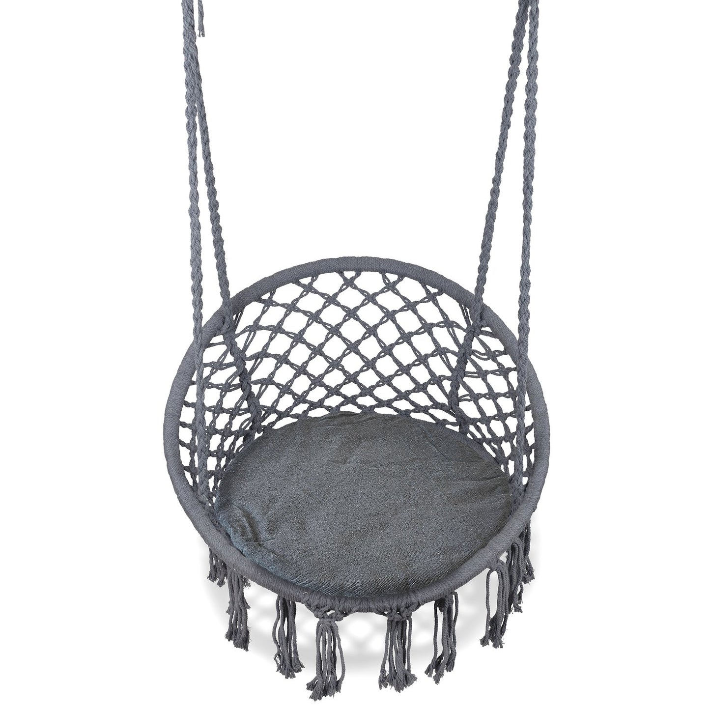 Boho hanging armchair, garden swing with pillow, gray
