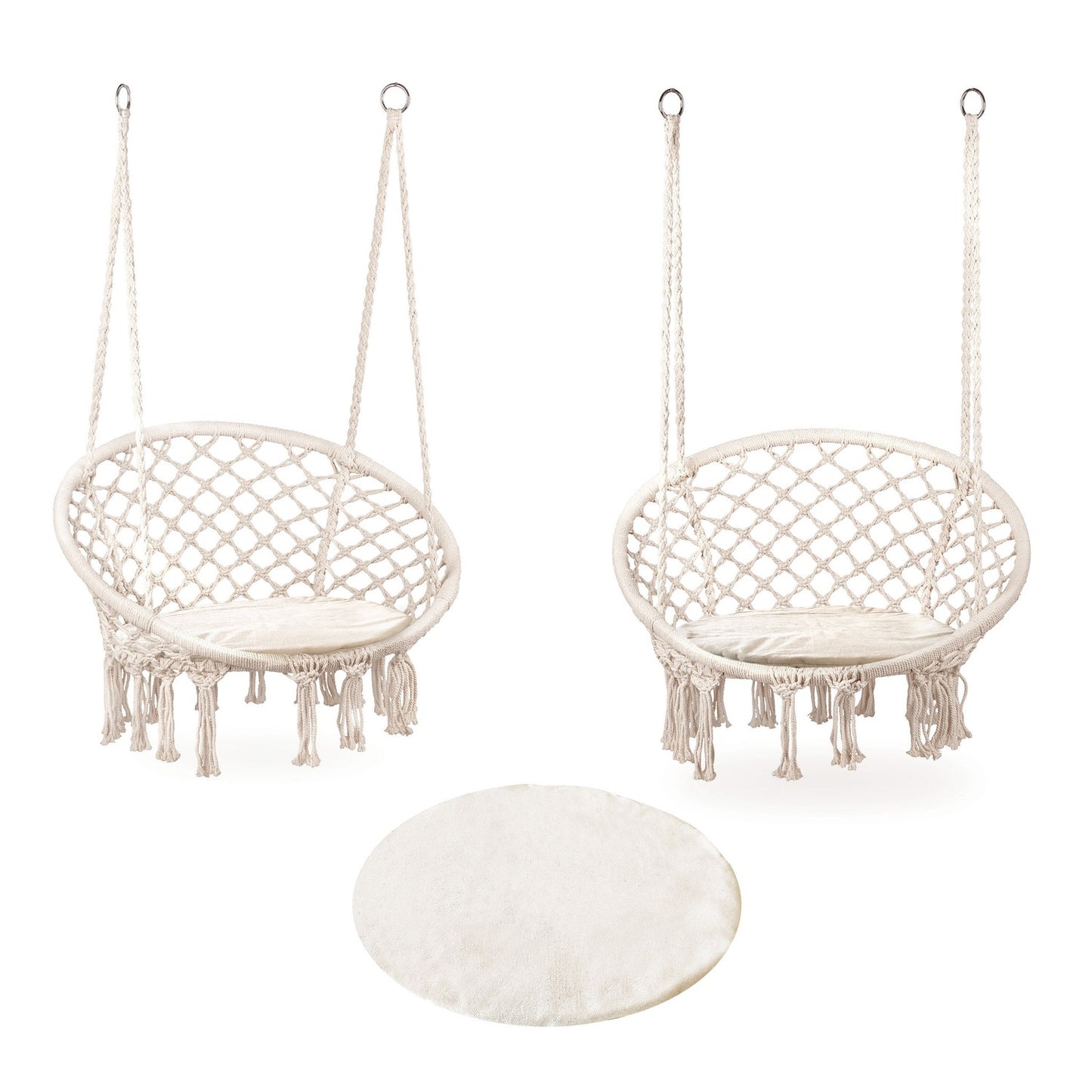 Boho hanging armchair, garden swing with pillow, white