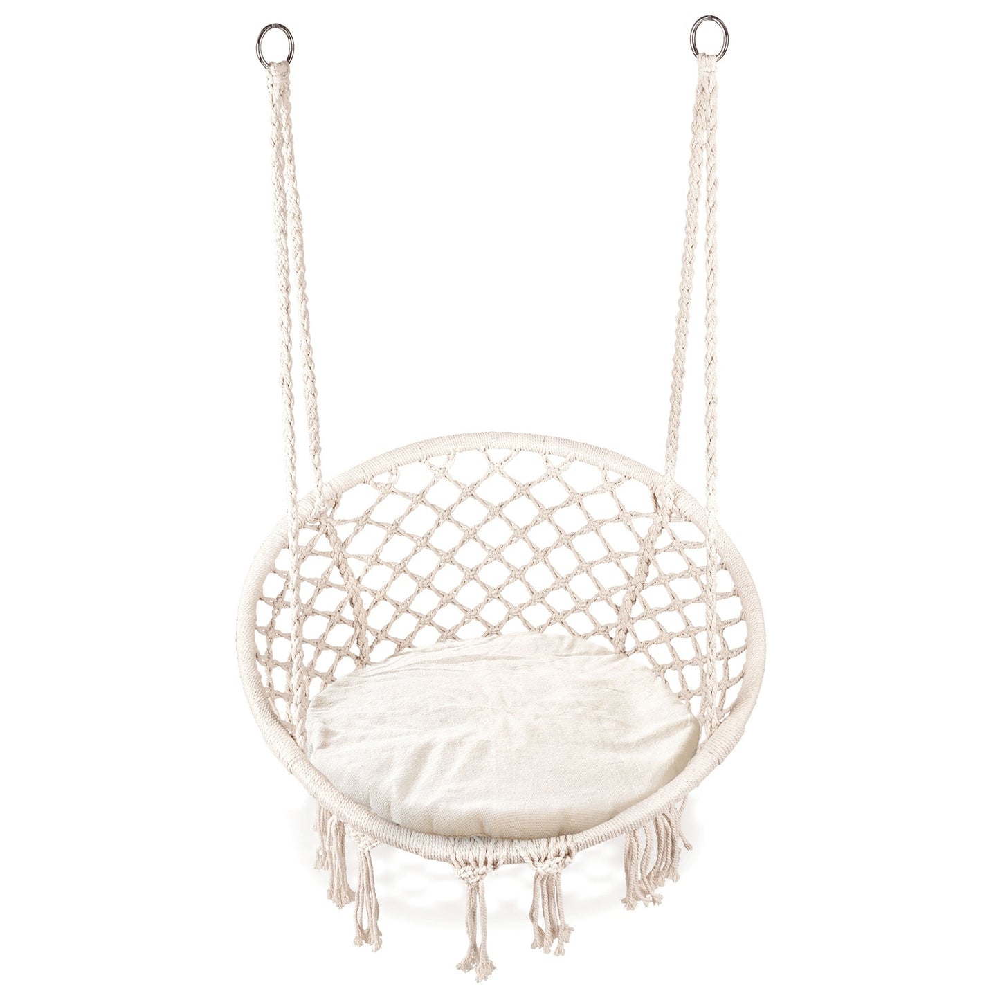 Boho hanging armchair, garden swing with pillow, white