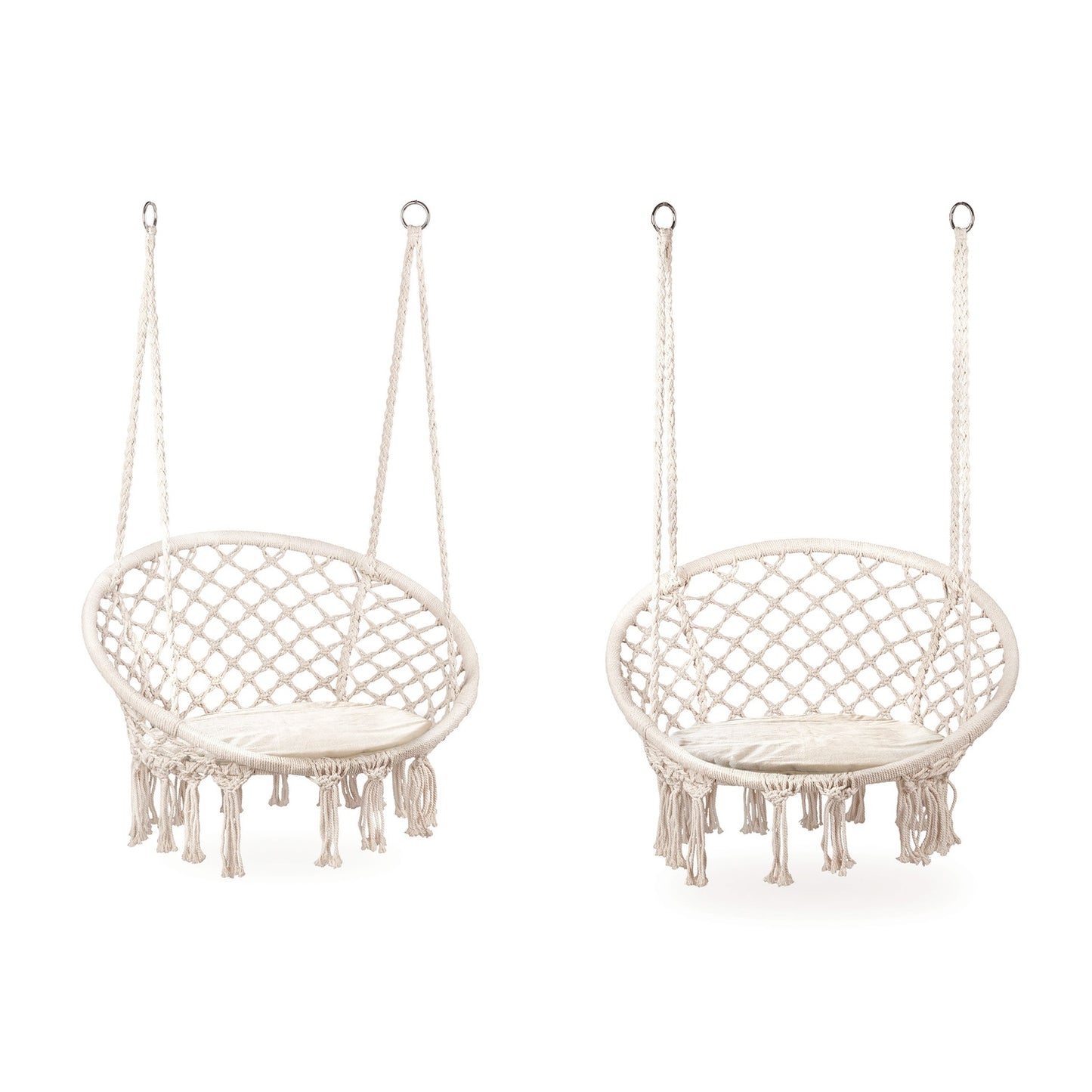 Boho hanging armchair, garden swing with pillow, white