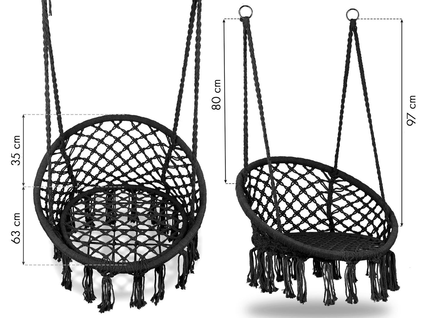 Boho hanging chair, garden swing, stork's nest, black